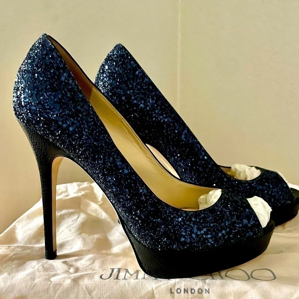 Jimmy Choo Dahlia,  Royal Blue Glitter Pumps in remarkable Condition EU35